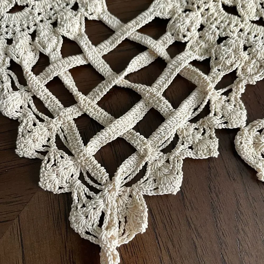 Vintage Crochet Curtain Tie Backs Handmade Off White Lattice Pair Tassel READ